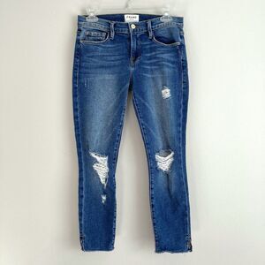 Frame Jeans Womens Size 27 Blue Le Skinny De Jeanne Crop Stretch Med Wash Denim